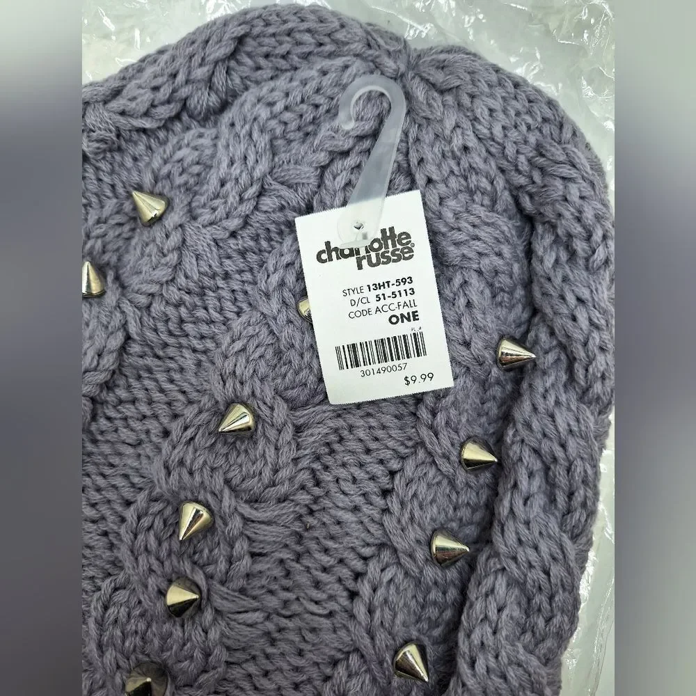 soft gray spike studded beanie hat knitted slouchy cap